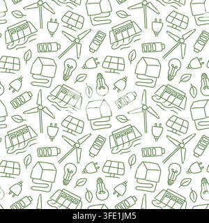 green renewable enegry seamless pattern in doodle style - vector illustration Stock Vector