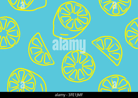 seamless pattern with lemon fruits slices and halves, hand-drawn doodle style - vector illustration Stock Vector