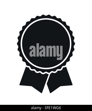 Solid award rosette medal icon featuring a blank circular badge and two ribbon tails, ideal for certificates, quality seals, and achievement labels. Stock Vector