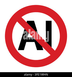 No AI prohibited symbol red crossed out vector icon Stock Vector