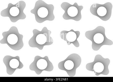 Circular sound wave pattern with radial music lines and audio ripple effect. Stock Vector
