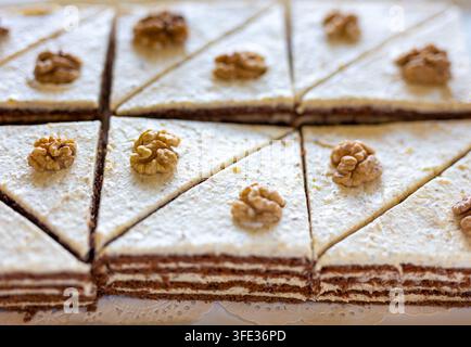 Group of multi layered walnut cake Stock Photo