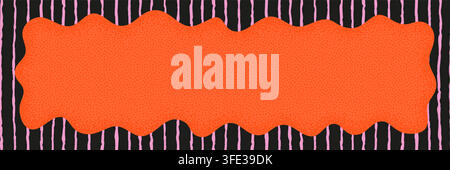 Groovy frame with wavy funky border and dotted texture on seamless background in orange, pink and black colors. Abstract shape frame template for Stock Vector