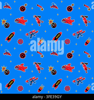 Seamless funky with planes, rockets and bombs Stock Vector