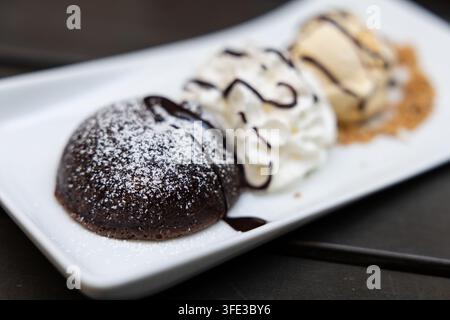 Molten chocolate cake dessert with ice cream Stock Photo