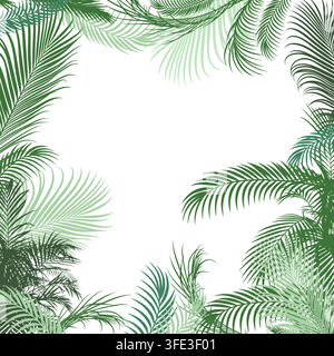 background with green palm leaves . Hand drawn. Not AI, vector illustration. Stock Vector