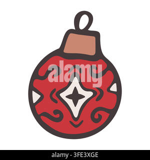 Christmas bauble. Vintage red glass tree ornament clipart isolated on white. Vector illustration. Stock Vector