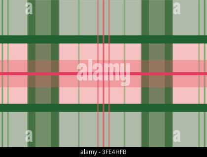 A seamless plaid tartan pattern featuring soft sage green shades combined with pastel pink and vibrant red accent lines for textiles and paper crafts. Stock Vector