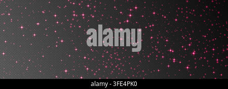 Pink sparkling stars, shiny particles light effect, transparent flying stardust texture Stock Vector