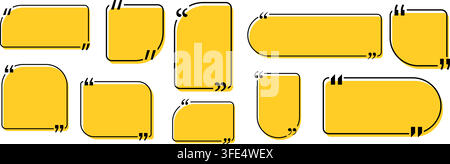 Quote box title pack isolated. Yellow geometric shapes speech quotation mark frames. Text talk info message box borders. Dialog mark speech quotes ico Stock Vector