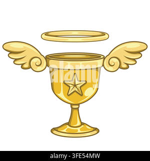 Luxury gold style illustration of a magical winged fairytale chalice, ideal for concepts of wealth, royalty, success, power, and exclusive magic. Stock Vector