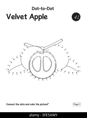 Velvet Apple Fruit Connect the Dots Activity Puzzle Page for Children Learning Stock Vector