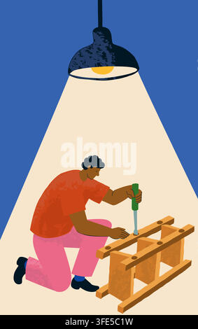 DIY Furniture Assembly Home Repair Illustration Stock Vector