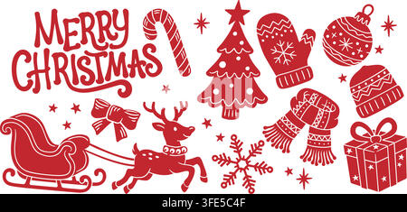 Christmas Hand Drawn Style Santa Set Holiday Icons Stock Vector