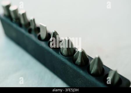 Screwdriver Bits Arranged in a Compact Bit Holder Stock Photo