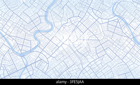 Light blue city map background with detailed street network and winding river. Urban plan layout for print or web design. Vector illustration. Stock Vector