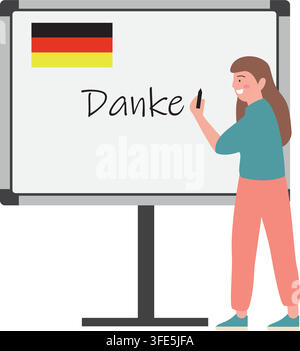 Teacher Writing German Word Danke on Whiteboard Vector Illustration Stock Vector