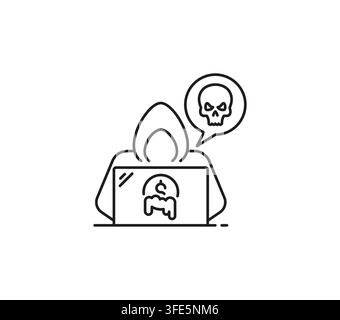 AML anti money laundering icon with hacker, laptop, illicit money and crime alert. Minimal outline symbol for financial security, anti fraud systems, Stock Vector