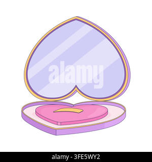 Open heart shaped makeup compact with mirror 2D cartoon clip art Stock Vector