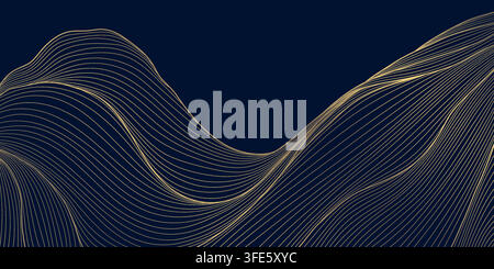 Luxury abstract landscape pattern with flowing golden lines, waves, dunes, mountains, japanese style. Sand hills, premium illustration. Wallpaper Stock Vector