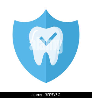 Dental Care and Teeth Protection Vector Icon Featuring a Tooth inside a Blue Shield with Checkmark Stock Vector