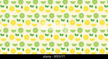 Seamless Pattern Vector with Flat Lemon and Lime Slices, Sliced Citrus Fruits, and Fresh summer Background Stock Vector