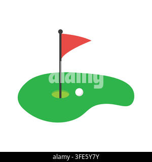 Flat Vector Illustration of a Golf Course Putting Green with Red Flag and Ball Near the HoleFlat Vector Illustration Stock Vector