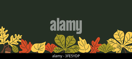Autumn foliage leaves bottom border banner flat vector background for copyspace Stock Vector