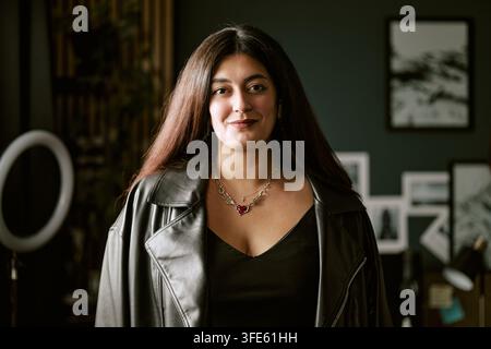 Portrait of Confident Woman Posing at Content Creation Studio Stock Photo