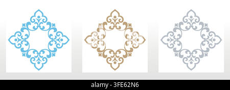 Set of decorative frames Elegant vector element for design in Eastern style, place for text. Floral colored frames. Lace illustration for invitations and greeting cards Stock Vector