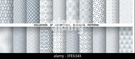 Geometric set of seamless gray and white patterns. Simple vector graphics Stock Vector