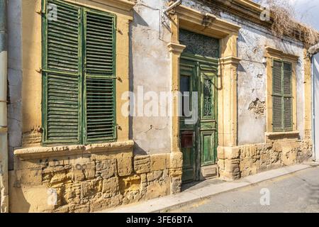 Facade of an old traditional house in the old town of Nicosia, Cyprus Stock Photo