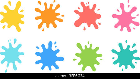 Colorful Abstract Paint Splatter Set Isolated on White Background. Liquid Ink Splash and Fluid Blob Shapes Vector Illustration Stock Vector