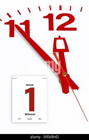 5 in front of 12, five in front of twelve, close-up, clock face, calendar page January 1, Vaihingen/Enz, Germany Stock Photo