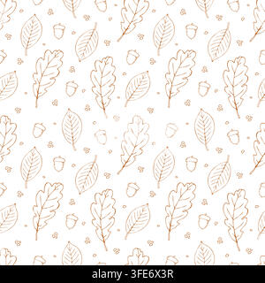 Hand drawn seamless pattern with leaves. Vector autumn leaves in line art style. Great for textile print, wrapping paper, wallpaper. Stock Vector