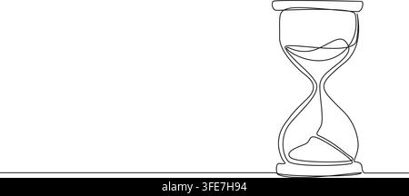 continuous line drawing of an hourglass with flowing sand on a white background, time management and deadline concept line art vector illustration Stock Vector