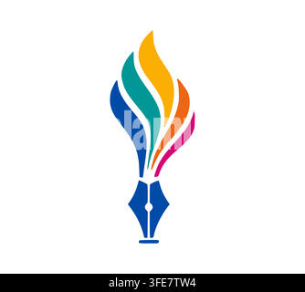 Creative Pen Nib Flame Logo For Education And Writing Brand Stock Vector