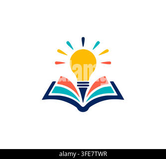 Open Book Light Bulb Logo For Creative Learning Idea Stock Vector