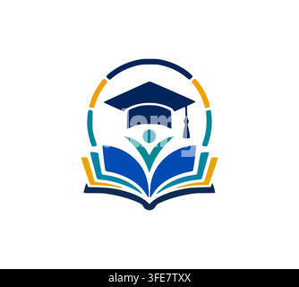 Graduation Cap Open Book Logo For Academy And University Stock Vector