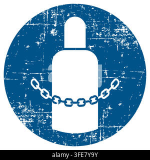 Secure gas cylinders, ISO 7010 M046 Mandatory Action Sign, Distressed Grunge Texture, Weathered Worn Safety Pictogram, Blue Evacuation Fire Warning Symbol Stock Vector