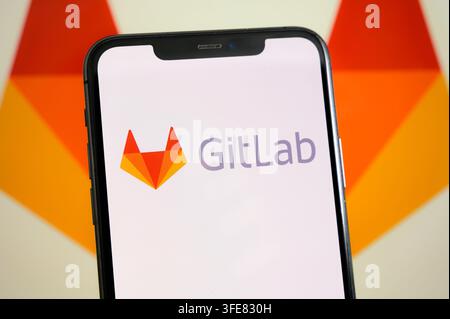 Paris, France - September 3, 2026: GitLab logo displayed on a smartphone screen. Stock Photo