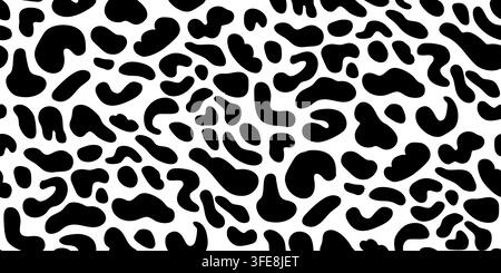 High-contrast black and white irregular animal print with bold organic markings, resembling abstract cowhide and natural skin texture. Vector illustra Stock Vector