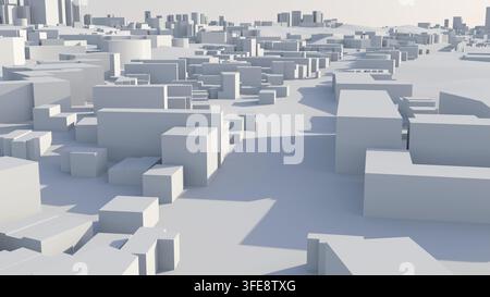 Minimal sunlit city model showing simplified building massing and street layout for urban planning, architectural visualization, and real estate devel Stock Photo