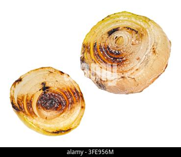 Grilled onion slices isolated on white background Stock Photo