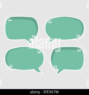 Illustration set of green empty speech bubbles with quotation marks. Clean and modern text box templates for quotes, testimonials, social media posts, Stock Vector