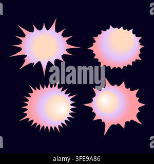 A creative vector collection of blank starburst and splash-shaped speech bubbles featuring a smooth pastel neon gradient on a dark backdrop. Perfect f Stock Vector