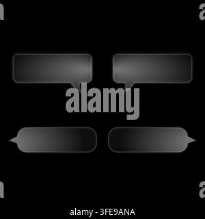 A futuristic vector collection of blank speech and thinking bubbles featuring a sleek glassmorphism effect with metallic grey frames and glossy reflec Stock Vector
