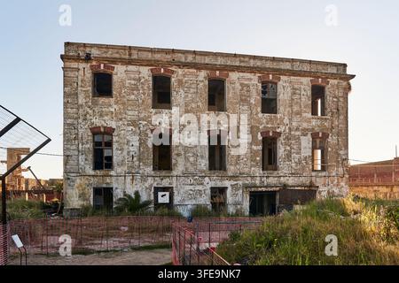 Abandoned industrial building at the historic Dique Maua shipyard complex in Montevideo, Uruguay Stock Photo