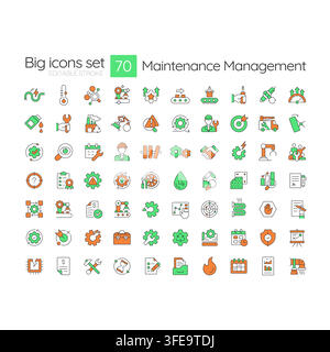 Maintenance management line color icons set Stock Vector