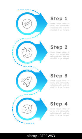Progressive sequence workflow infographic 4 steps Stock Vector